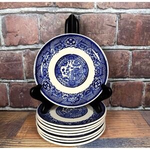 Vintage Blue Willow Blue & White Salad Dessert Plates Set of 8 Asian Stoneware